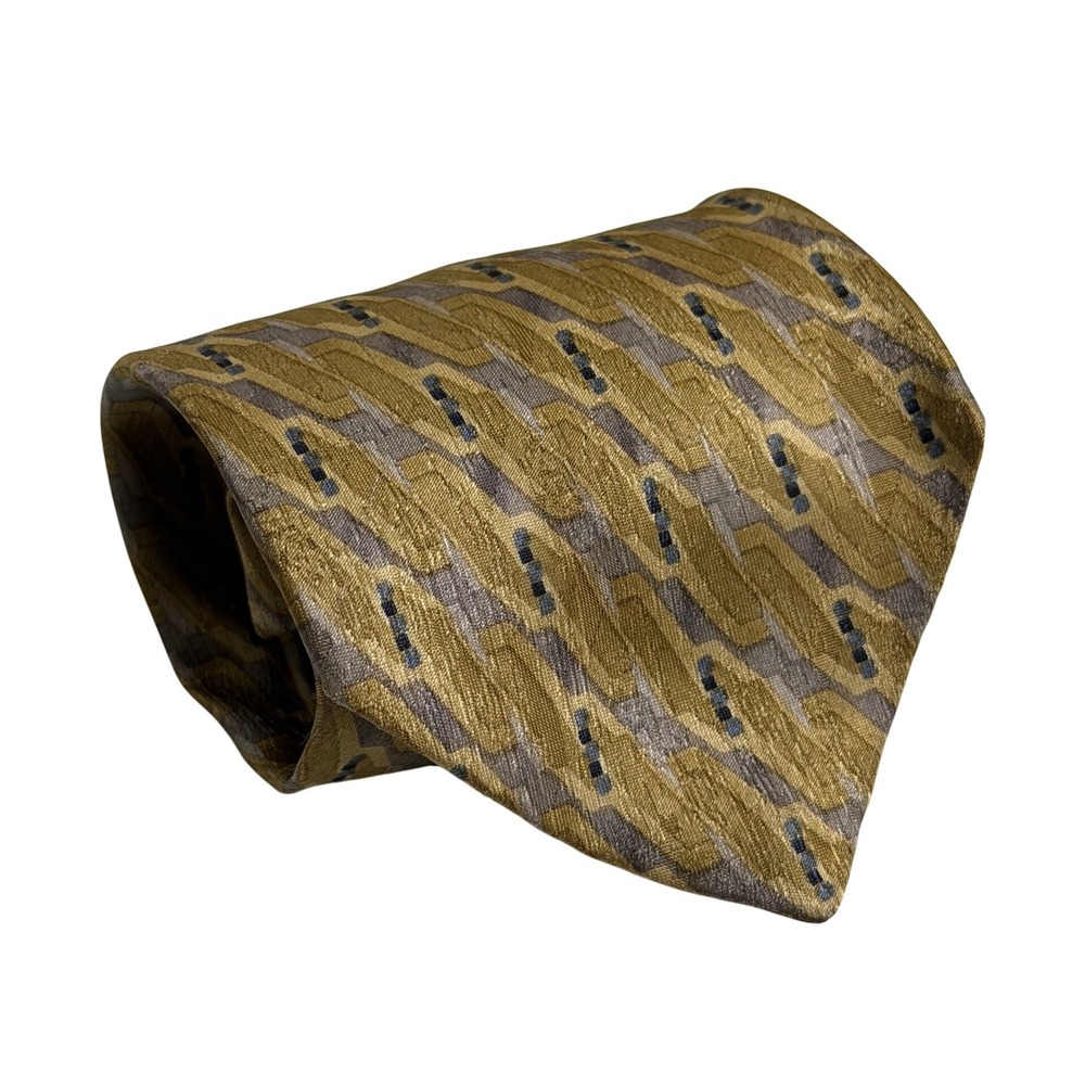 David Taylor Necktie Gold Geometric Abstract Pattern Professional Mens OS